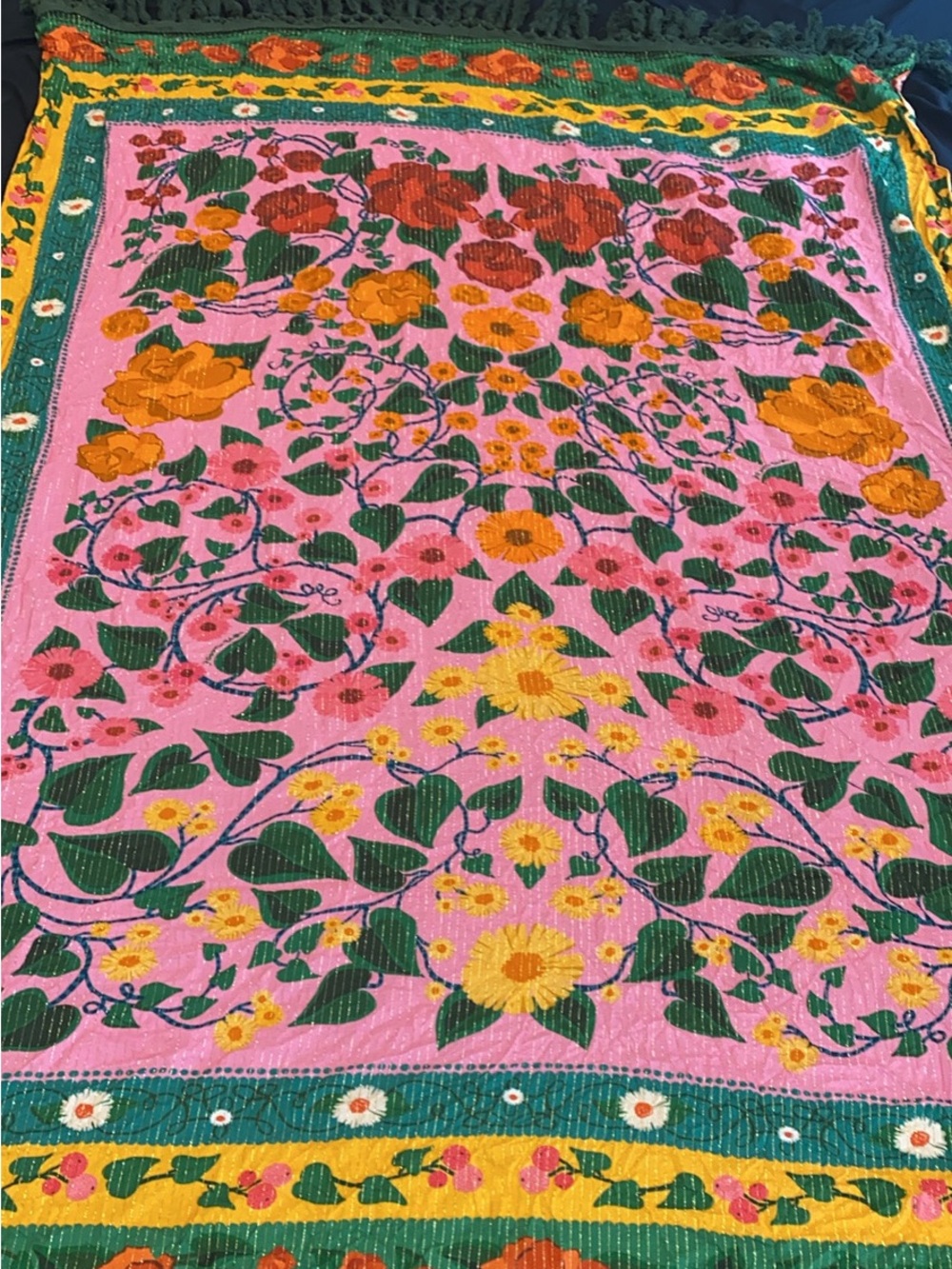 Pink Floral Vintage-Style Quilt Throw